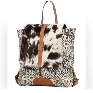 Myra Bag Handmade Oriental Backpack Upcycled Canvas & Cowhide Leather